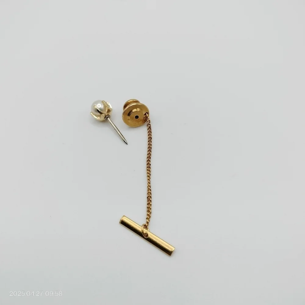 Vintage Golden Pearl Tie Tack 1960s Pin Men's Suit Formal Classic Luxury